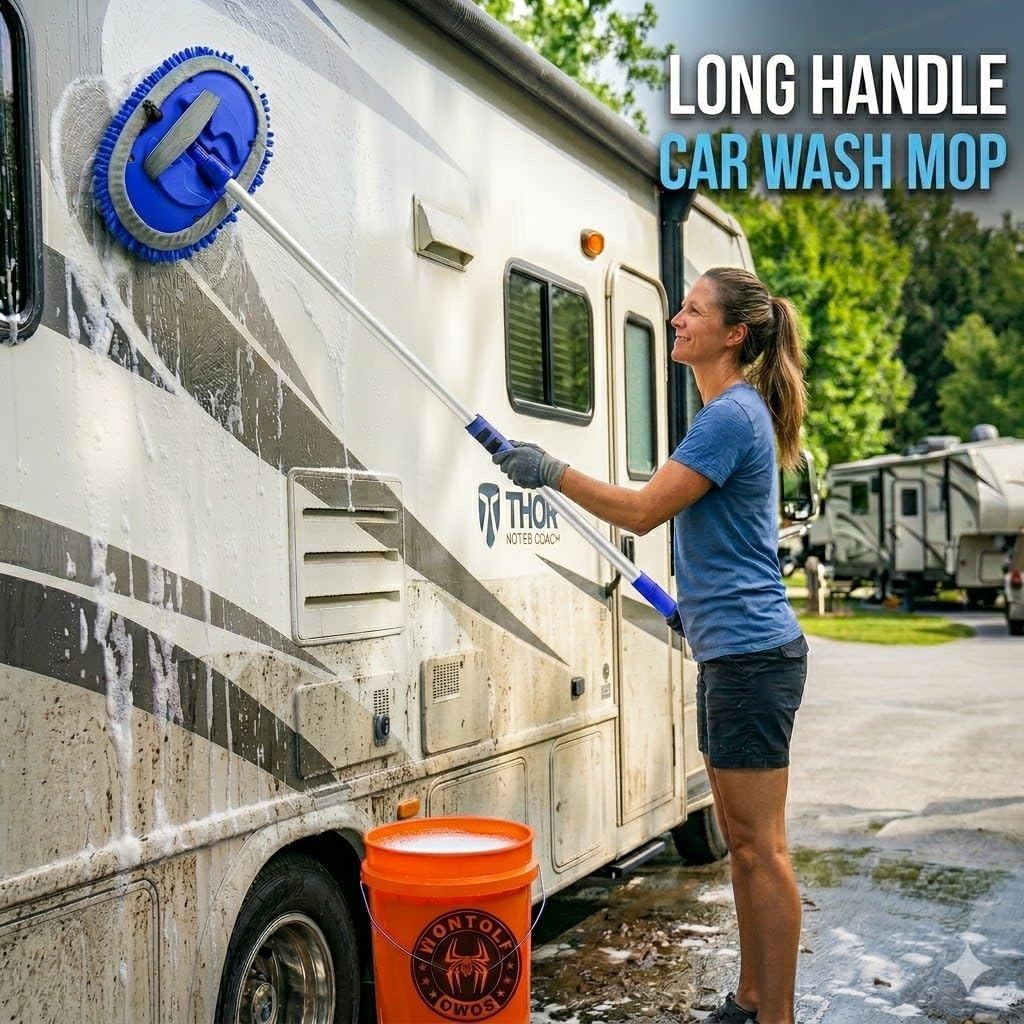 62'' Car Wash Brush Kit with Long Handle, Chenille Microfiber Car Wash Mop Mitt Scratch-Free Car Detailing Cleaning