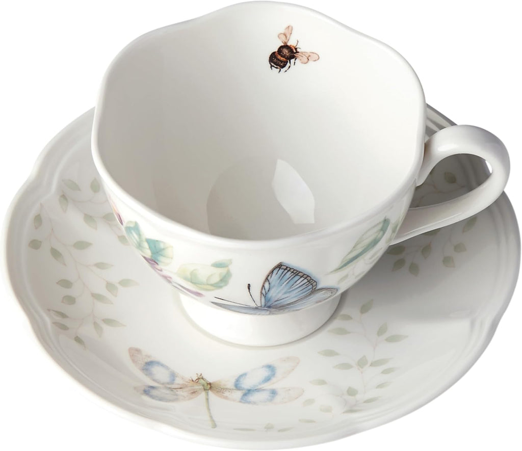 Butterfly Meadow Blue Porcelain Tea Cup and Saucer Set