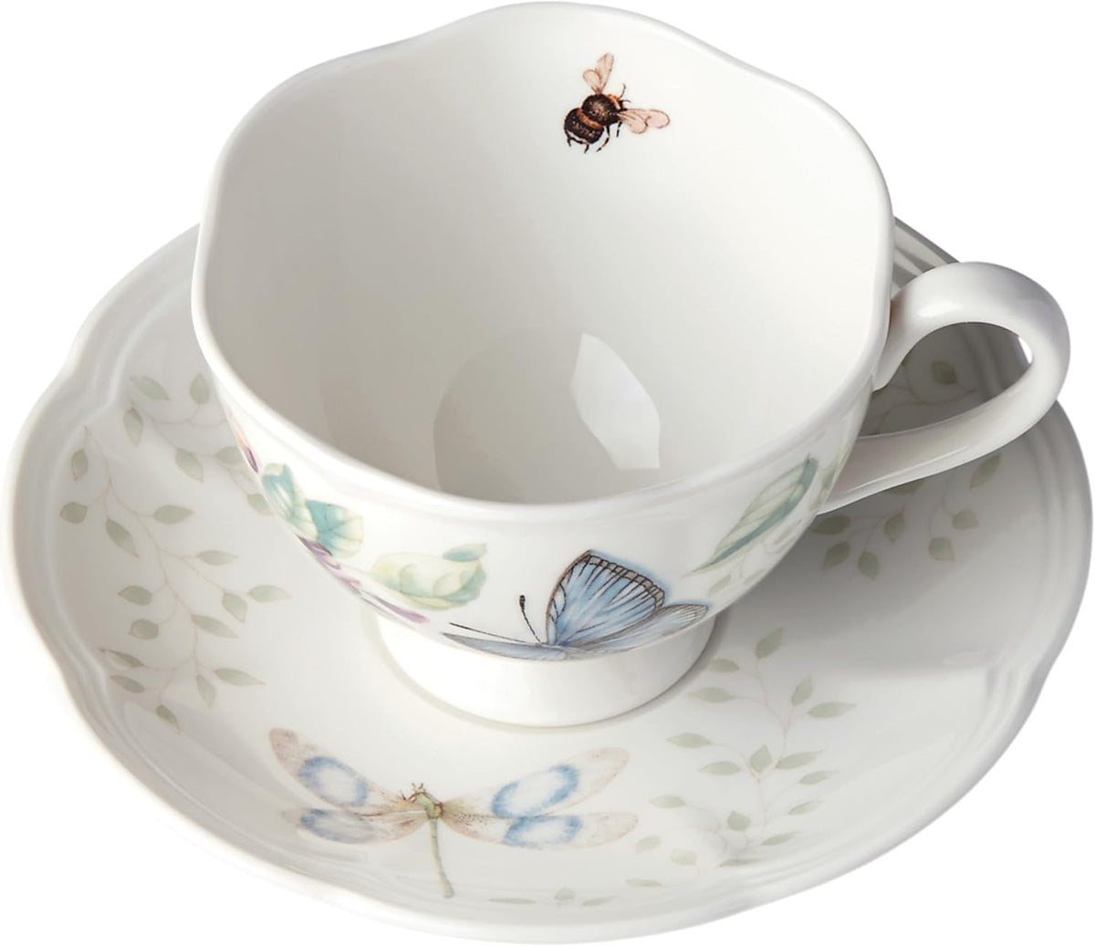 Butterfly Meadow Blue Porcelain Tea Cup and Saucer Set