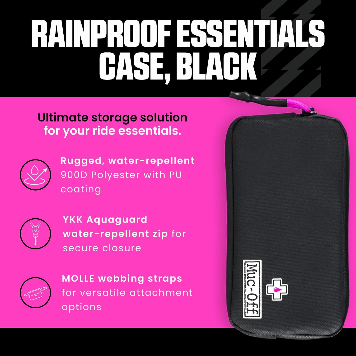 Rainproof Essentials Case, Black - Bike Pouch, Cycling Phone Wallet with Zipper - Bike Accessories for Storing Phone