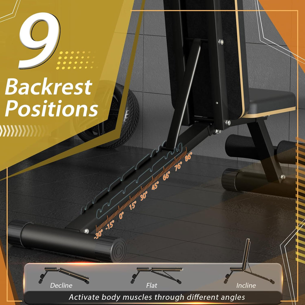 Adjustable Weight Bench - Heavy-Duty Foldable Workout Bench for Home Gym, 660 LBS Capacity, Incline & Decline
