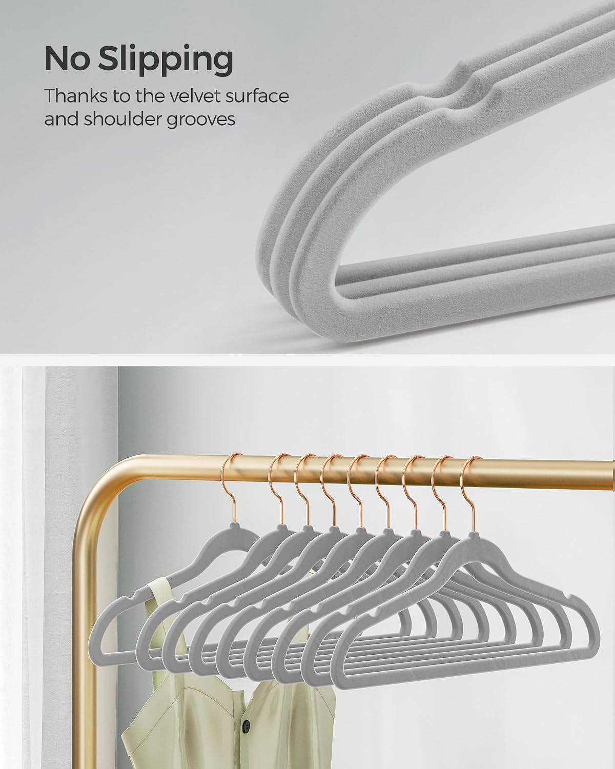 Slim Velvet Hangers, Non-Slip Clothes Hangers with Rose Gold Swivel Hooks, Space-Saving