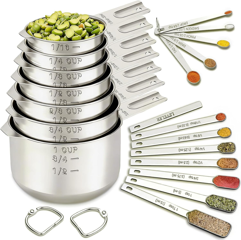 Measuring Cups and Spoons Set, 7 Stainless Steel Nesting Measuring Cups & 7 Spoons, 5 Mini Measuring Spoons &1