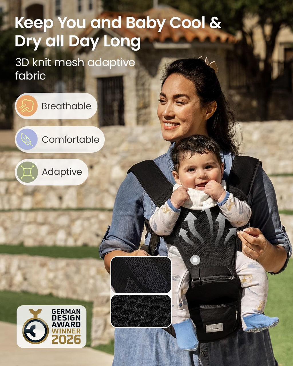 Safety-Certified 3D Knit Baby Carrier Newborn to Toddler, Black | Ultra Breathable, Flexible Fit, Plus Size Friendly