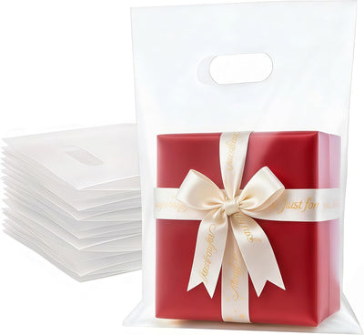 100 Pack Clear Plastic Bags 9"x12" Gift Bags With Handles Shopping Bags For Small Business, Merchandise and Boutique