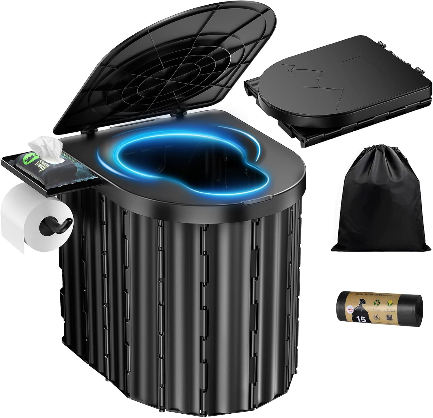 Portable Toilet, Upgraded 15'' toilet With Removable Paper Holder, Camping Toilet With A Load Capacity Of 450 Lbs