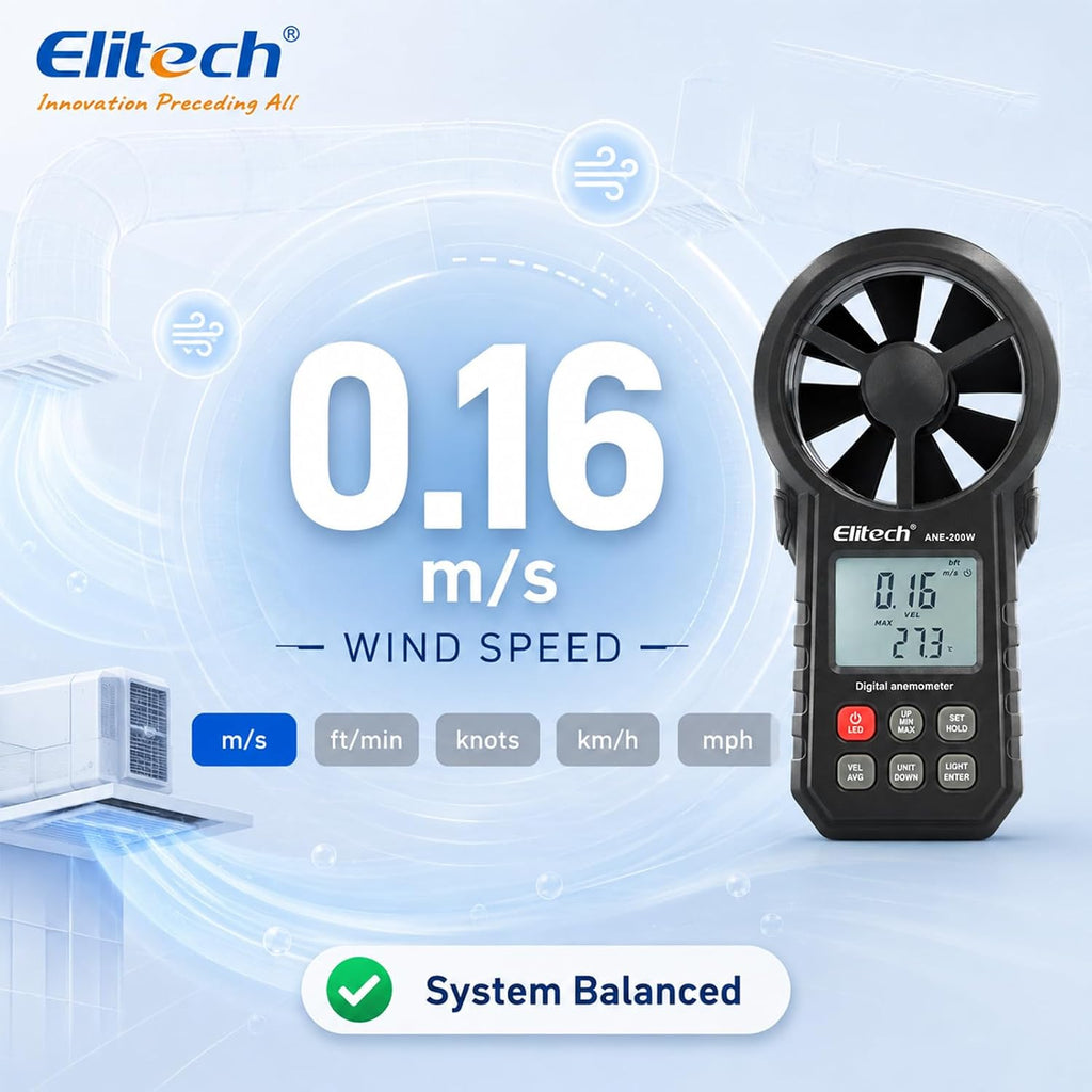 Elitech ANE-200W HVAC Anemometer, Air Flow & Temp Meter with Bluetooth