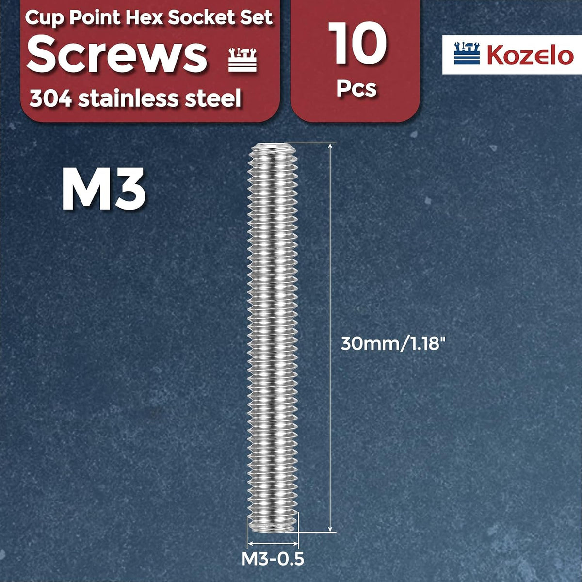 10pcs Cup Point Hex Socket Set Screws-M3-0.5x30mm 304 SS