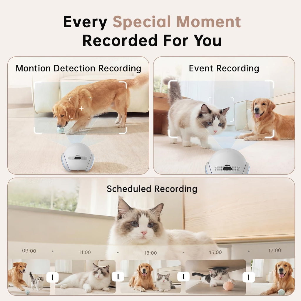 Movable Pet Camera Robot, 1080P Wireless Camera for Cats and Dogs with App