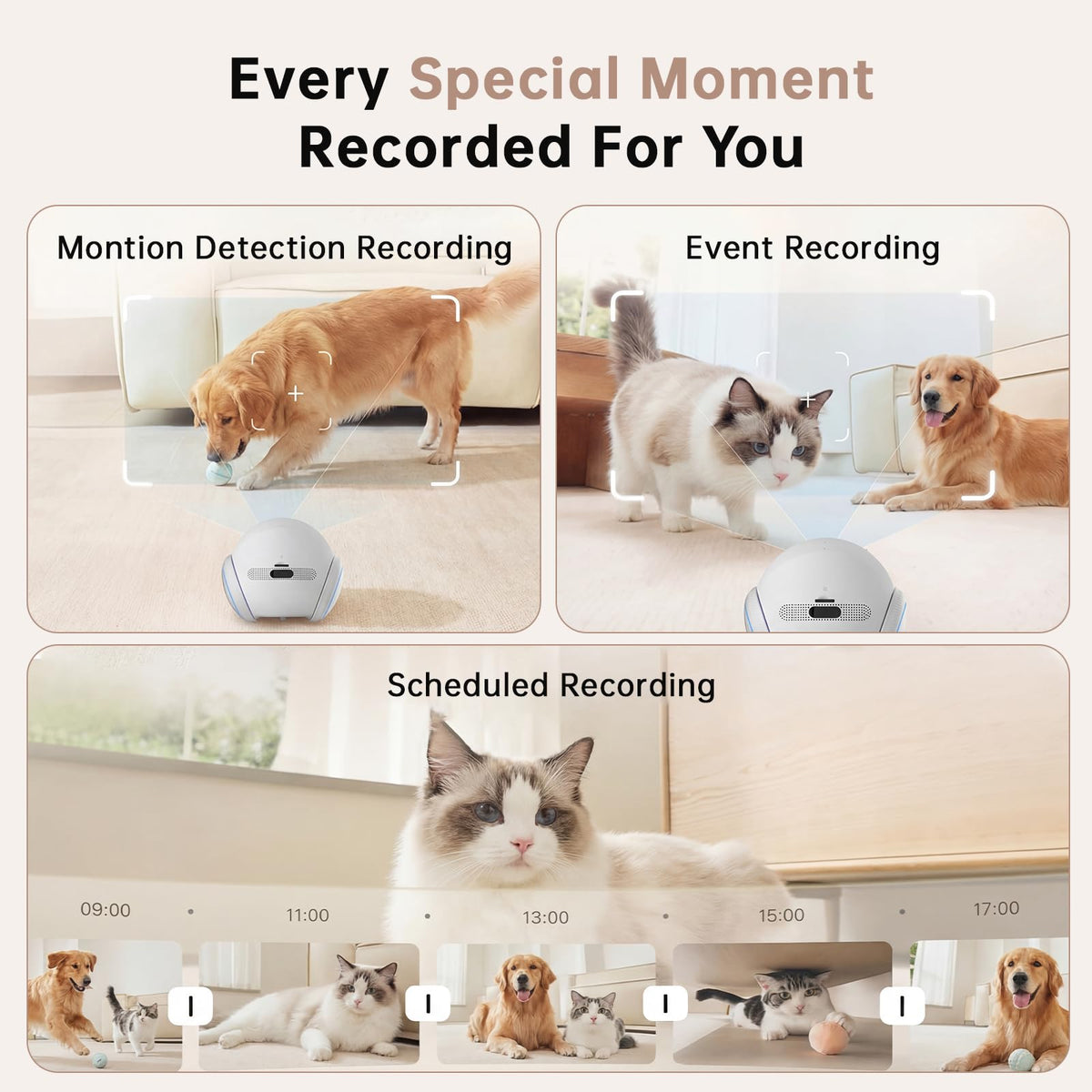 Movable Pet Camera Robot, 1080P Wireless Camera for Cats and Dogs with App