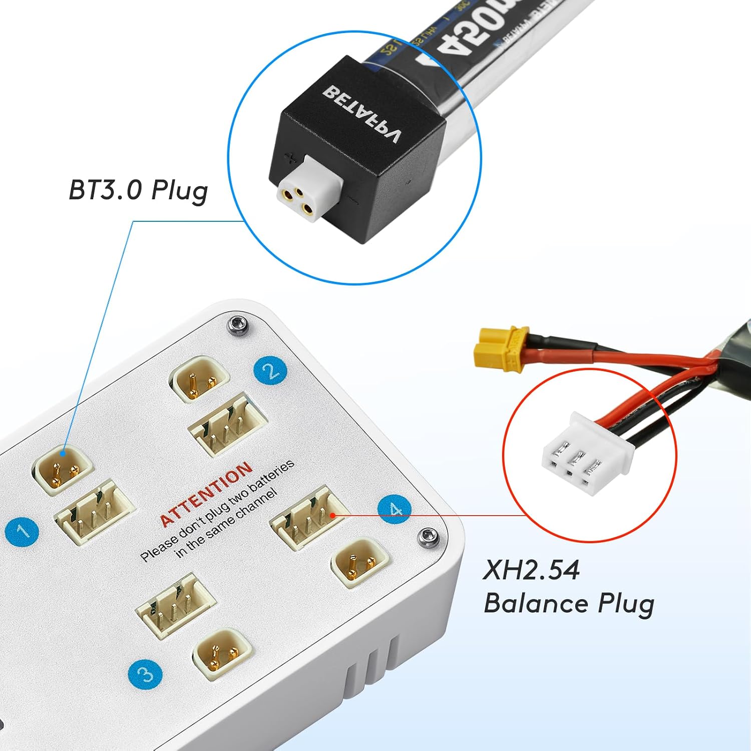 ToothStor 4-Port 2S LiPo Balance Charger w/Storage Mode | RC Storage Charger for Battery Health, Supports JST-XH