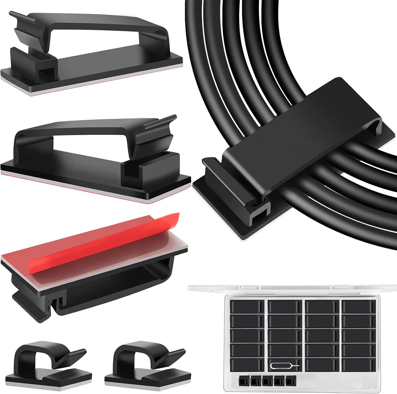 Cable Management Clips, Large Cord Clips for Under Desk Wire Management, Adhesive Organizer Multiple Cord
