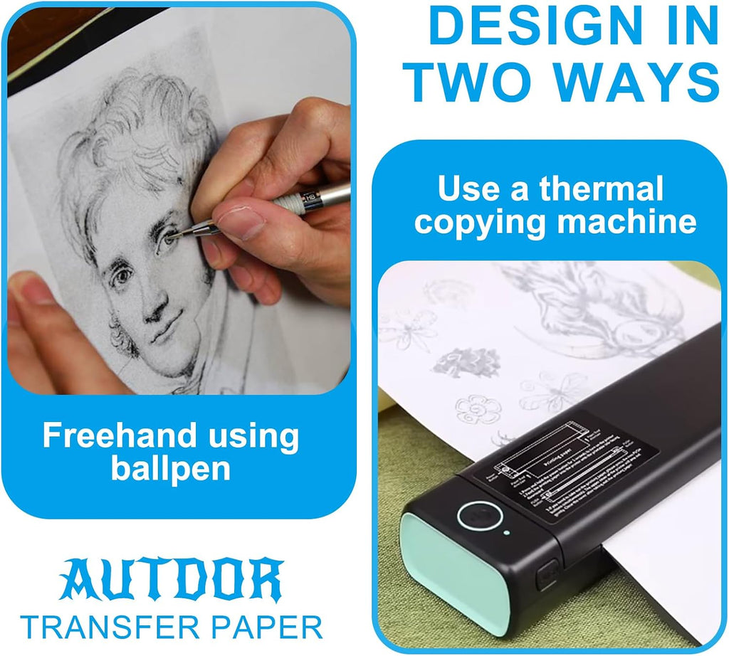 Tattoo Transfer Paper - Autdor 50 Sheets A4 Thermal Stencil Paper for Tattooing DIY Clear Tattoo Stencils Compatible