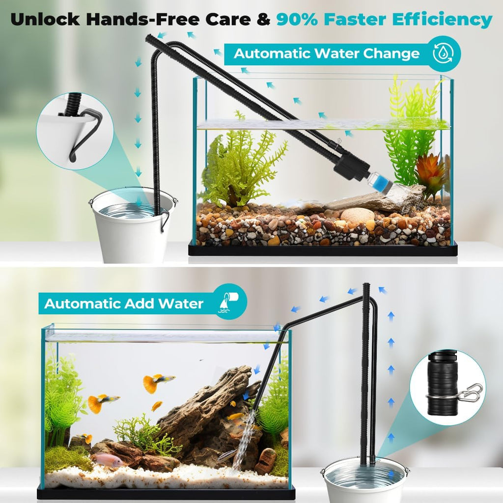 Electric Aquarium Gravel Cleaner, 8 in 1 Automatic Fish Tank Cleaning Tools Gravel Vacuum for Aquarium, for Change