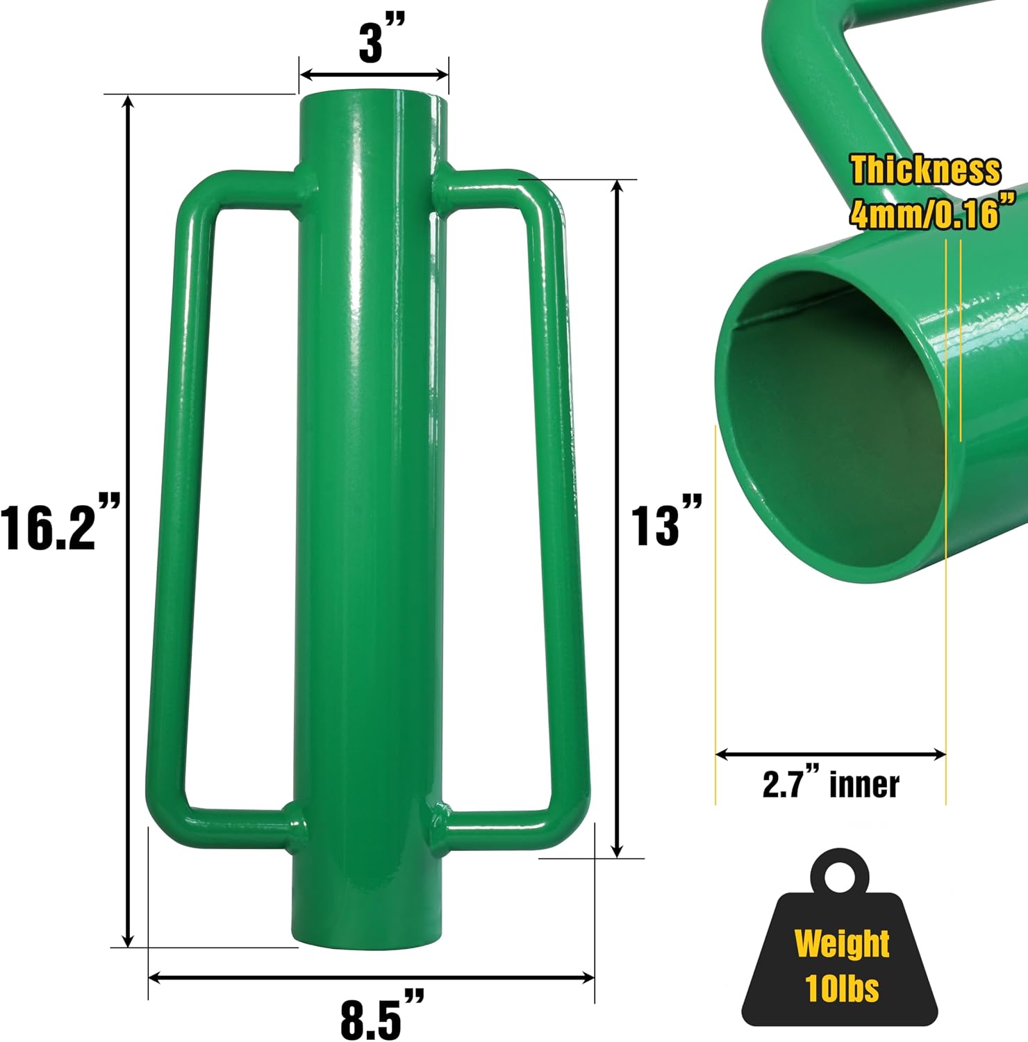 Fence Post Driver, Heavy Duty Hand Post Pounder with Handle - Use for Metal U Posts, T Posts, Garden Fence (10 LBS)