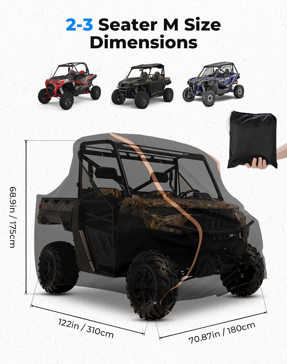 UTV Cover 2 Seater Heavy Duty Medium Size Compatible with Polaris RZR General, Can-Am Maverick, Talon, Teryx, Zforce