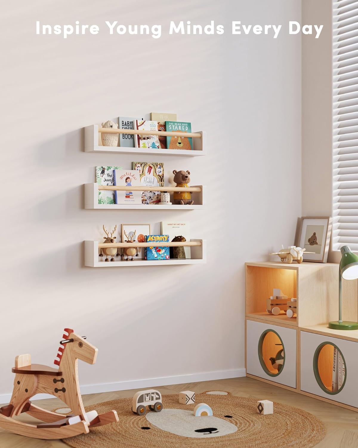 Nursery Book Shelves, Set of 3, Wall Bookshelf, Book Shelf for Kids Rooms, Wall Book Shelves for Bedroom Kids