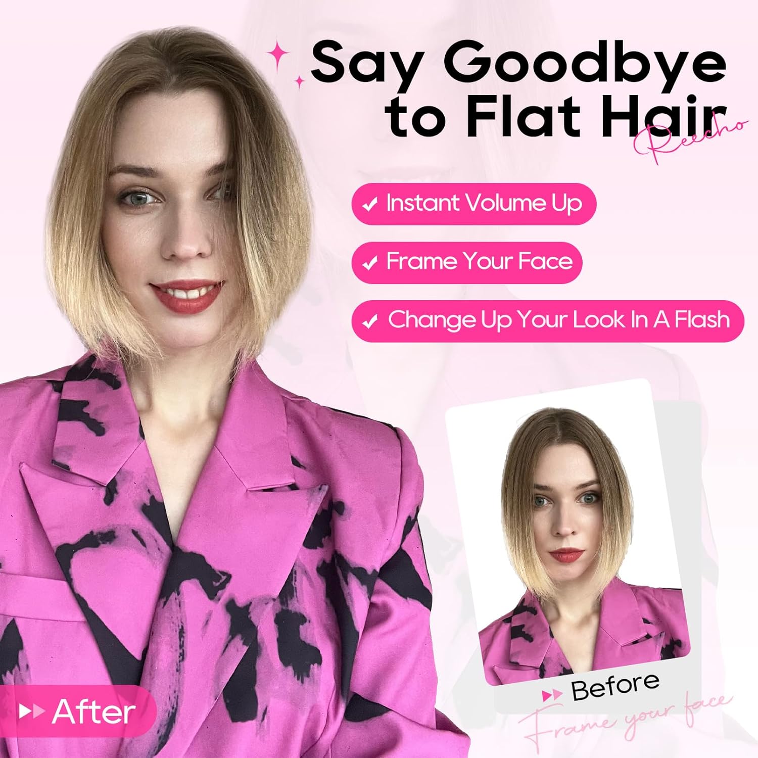 Clip in Hair Volumizer, Short Thick Clip in Hairpieces Adding Extra Hair Volume Extensions for Women with Thin Fine