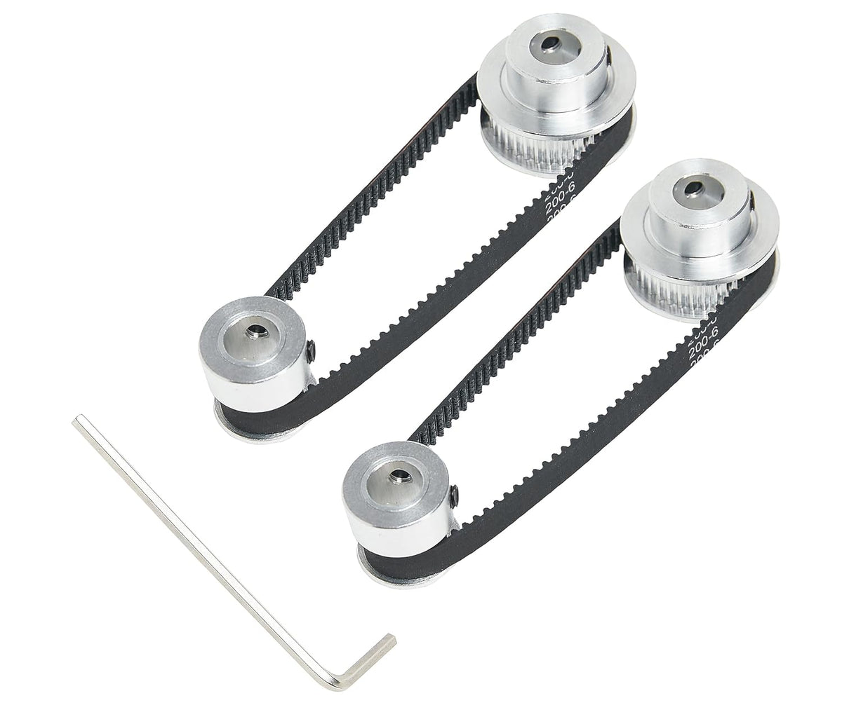 2PCS Set 2GT Aluminum Timing Pulley 20&36 Teeth 8mm Bore Synchronous Wheel with 2PCS Length 200mm Width 6mm Belt (20-36T-8B-6)
