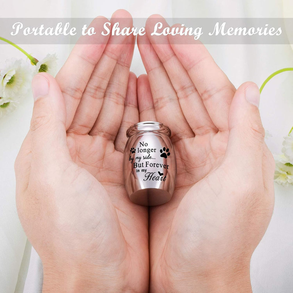 1.57 inches Mini Pet Memorial Small Urns for Dog and Cat Ashes, Stainless Steel Cremation Urn, Pet Paw Print Keepsake