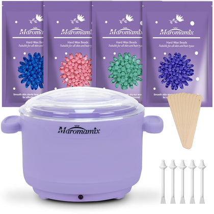 Waxing Kit -Silicone Wax Warmer for Hair Removal with 4 Packs of Hard Wax Beads, Portable Electric Silicone Wax