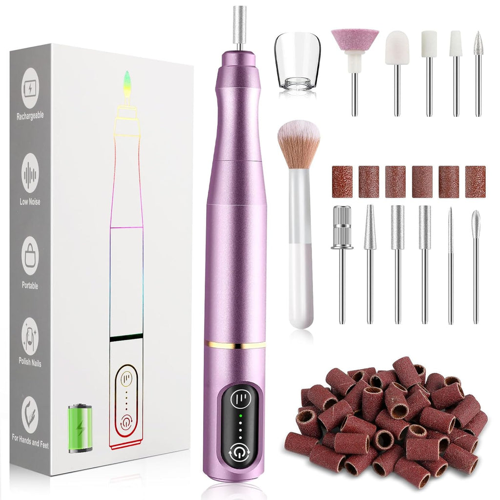 Cordless Nail Drill Electric Nail File Kit, Rechargeable Efile Set, Portable Acrylic Gel Nail Polish Remover Machine