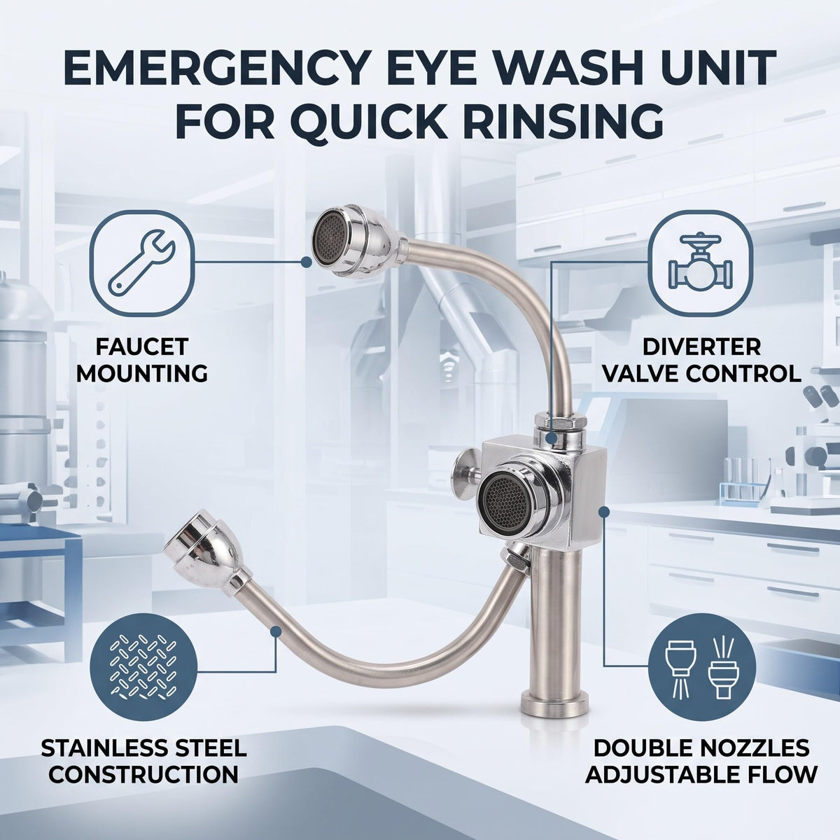Emergency Eyewash Faucet Attachment, 304 Stainless 22mm