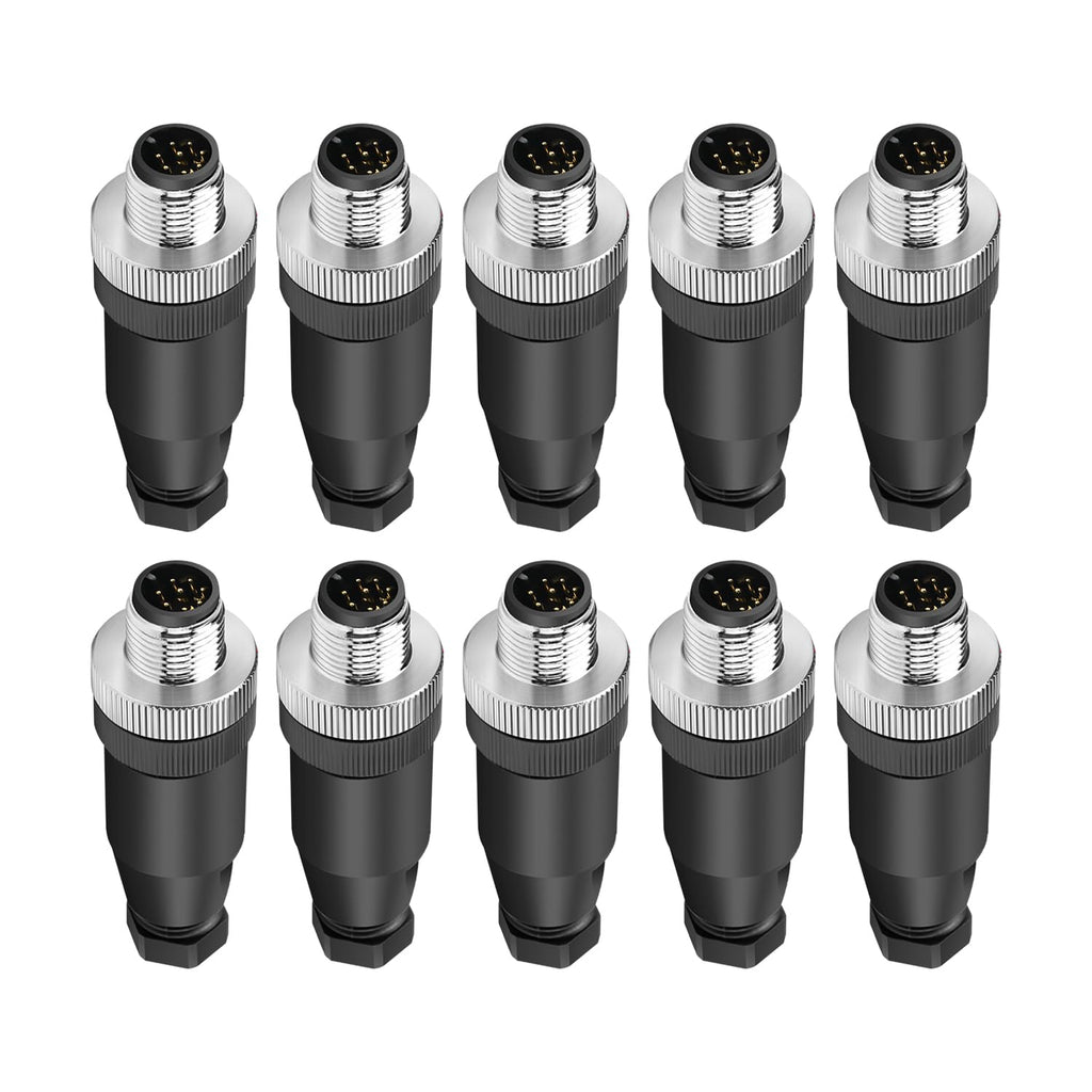 10Pcs M12 8Pin Male Industrial Aviation Connector (A-Code) Waterproof, Sensor Plug Field-Assemblable 12mm Circular Socket Panels Adapter IP67