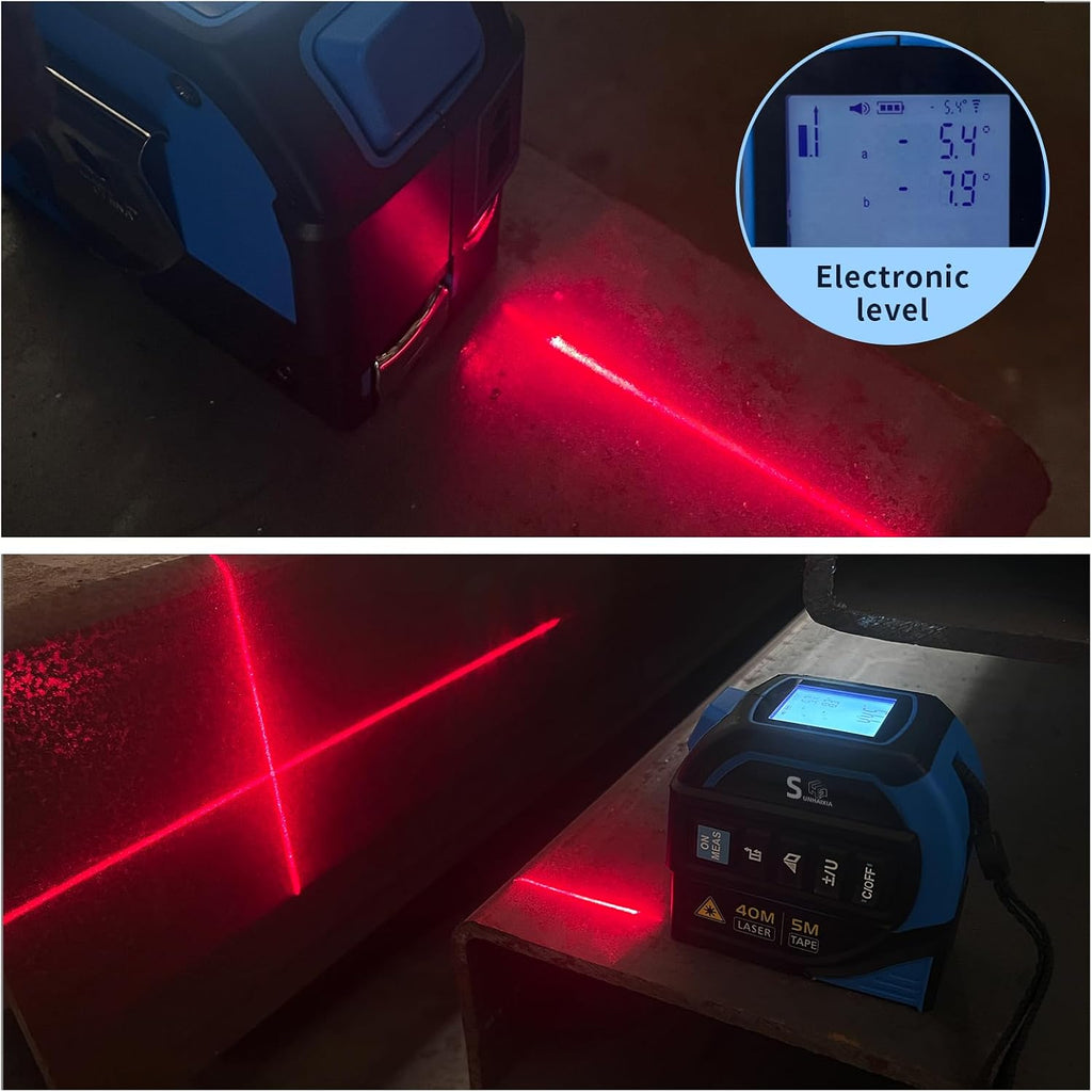 4-in-1 Laser Tape Measure with Laser Level Crosshairs |130ft/40m Laser Distance+16ft/5m AutoLock Tape |Backlit LCD