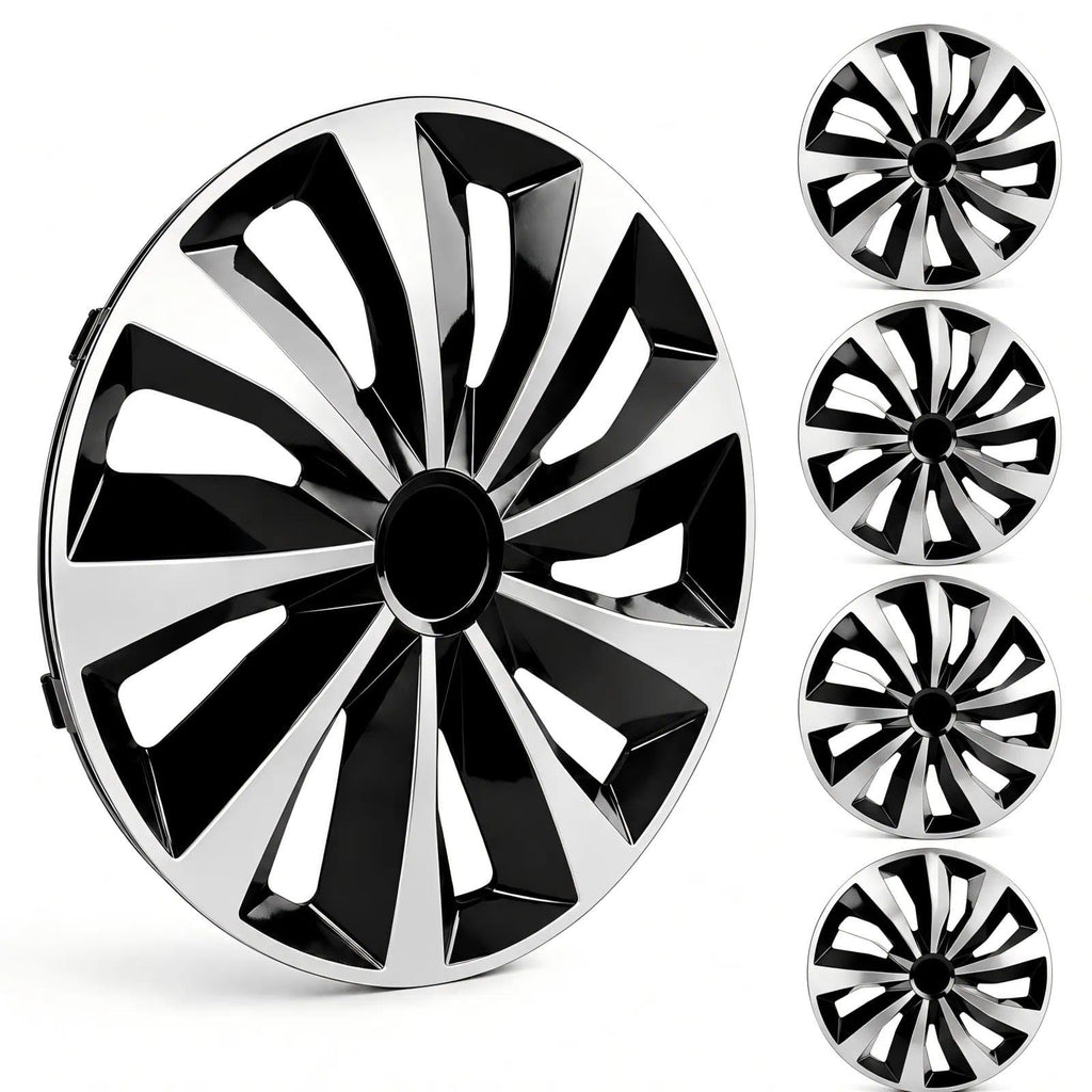 14 Inch Hubcaps, 4 Wheel Covers for Steel Wheels, Silver Black