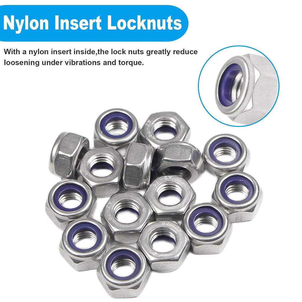 15PCS M10 Locknuts M10x1.5mm Nylon Insert Hex Lock Nuts