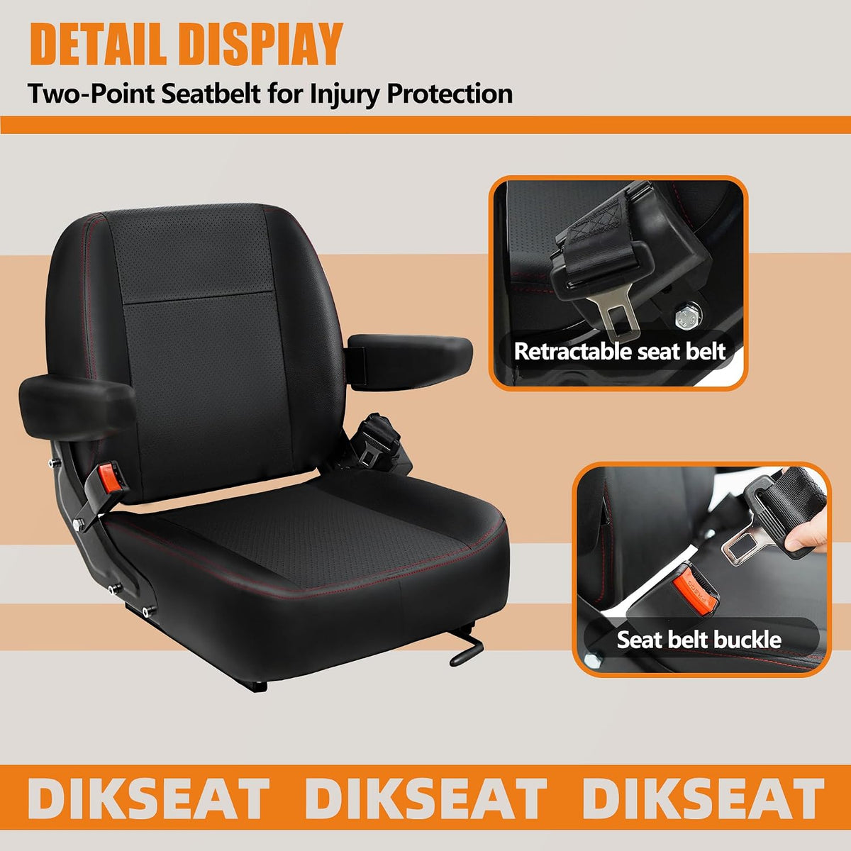 Universal Forklift Seat,Riding Lawn Mower Seat with Armrest,Tractor Seat with Micro Switch and Safety Belt,Storage