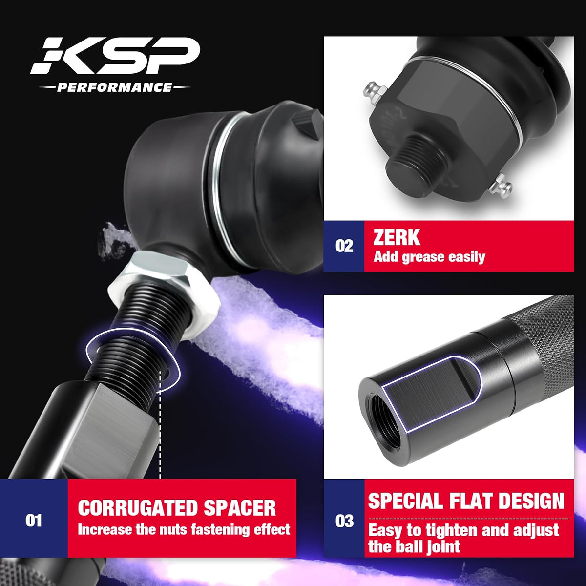 KSP Heavy Duty Tie Rod Ends Kits for Silverado Sierra 2500HD 3500HD 2011-2024, Front Lower Tie Rod Compatible with Chevy GMC, 0-6" Adjustable Tie Rod Repalce OE Inner and Outer Tie Rod Assembly, 2PC