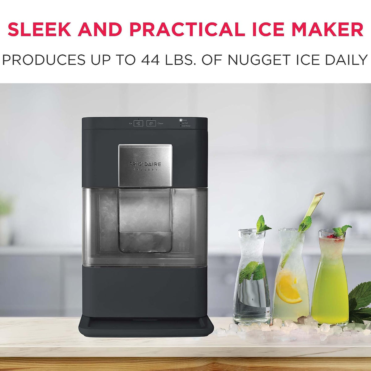 Gallery Countertop Crunchy Chewable Nugget Ice Maker, 44lbs per Day, Auto Self Cleaning, 2.0 Gen, Black