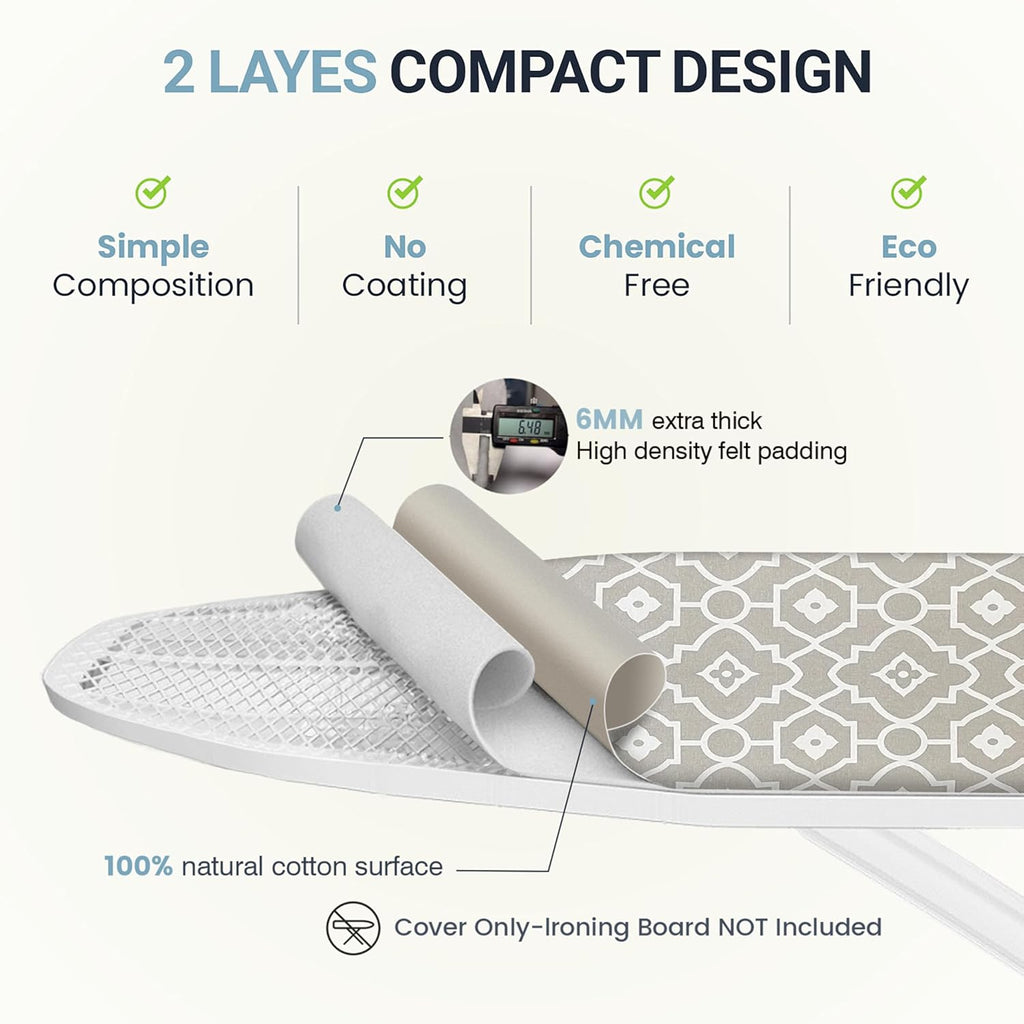 Ironing Board Cover and Pad 15"x54" Extra Thick Natural Cotton, Scorch and Stain Resistant Padding, Standard Size