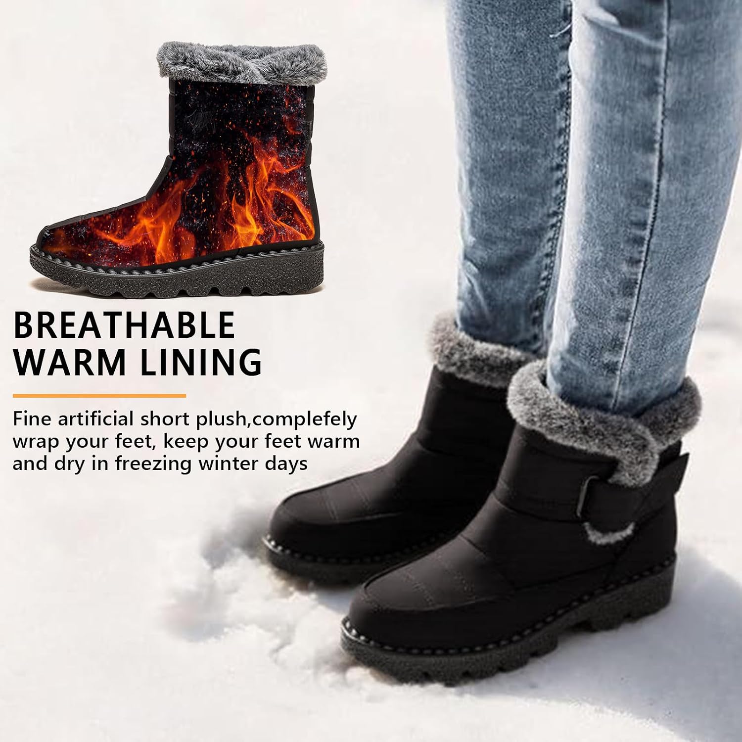 Snow Boots,Waterproof,Warm Plush Lined Mid-Calf Winter Boots with Non-Slip Outsole for Cold Weather