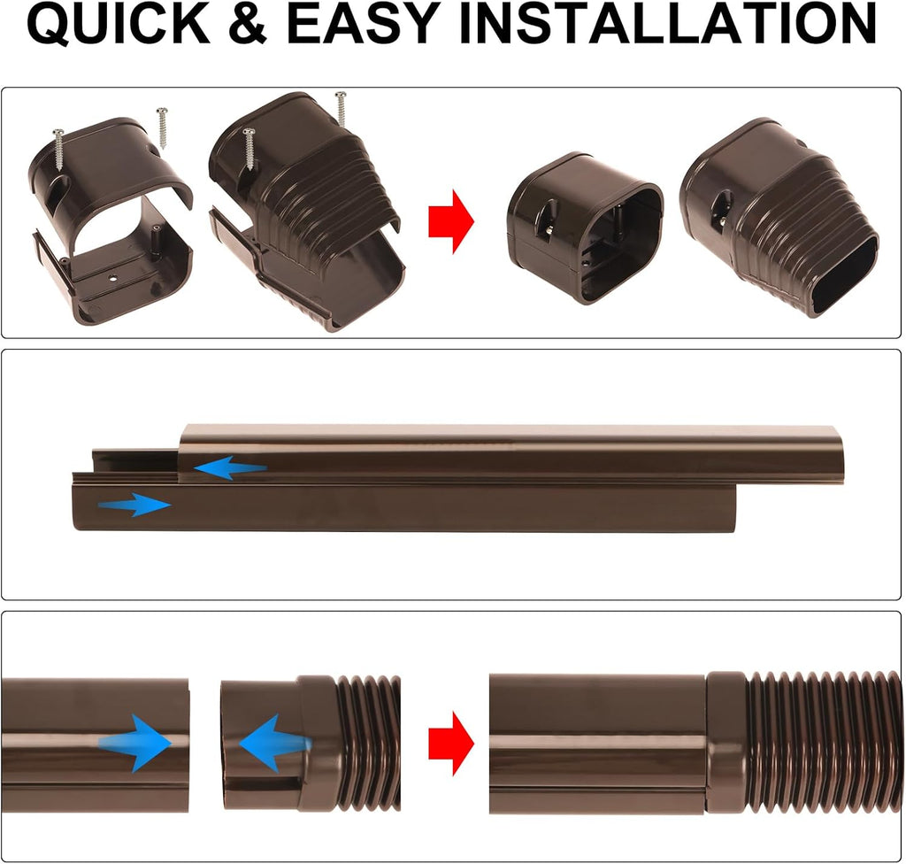 3" 10 ft Mini Split Line Set Cover, Decorative PVC Tubing Cover Kit, Brown | AC Line Cover Kit, DIY Your House, with