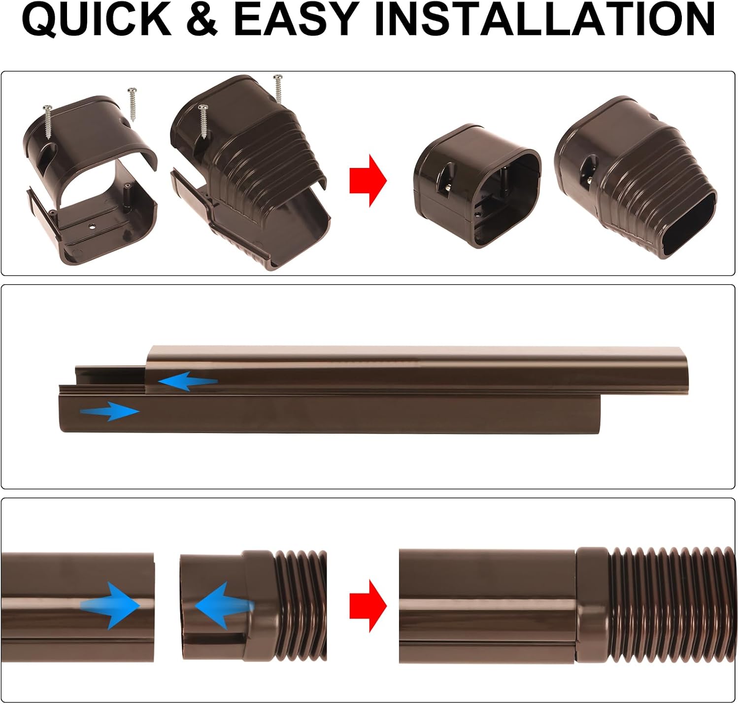 3" 10 ft Mini Split Line Set Cover, Decorative PVC Tubing Cover Kit, Brown | AC Line Cover Kit, DIY Your House, with
