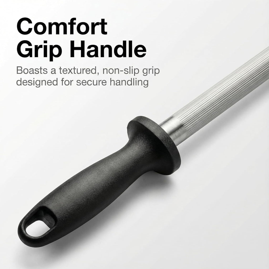 Knife Sharpener Rod, 13 Inch Carbon Steel Honing Steel for Kitchen Knives, Professional Magnetized Sharpening Stick
