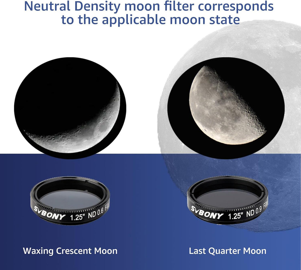 SV139 Moon Filter 1.25 inch Telescope Eyepiece Filters | Standard M28.5×0.6mm Threads,ND4 ND8 ND16 ND1000 for