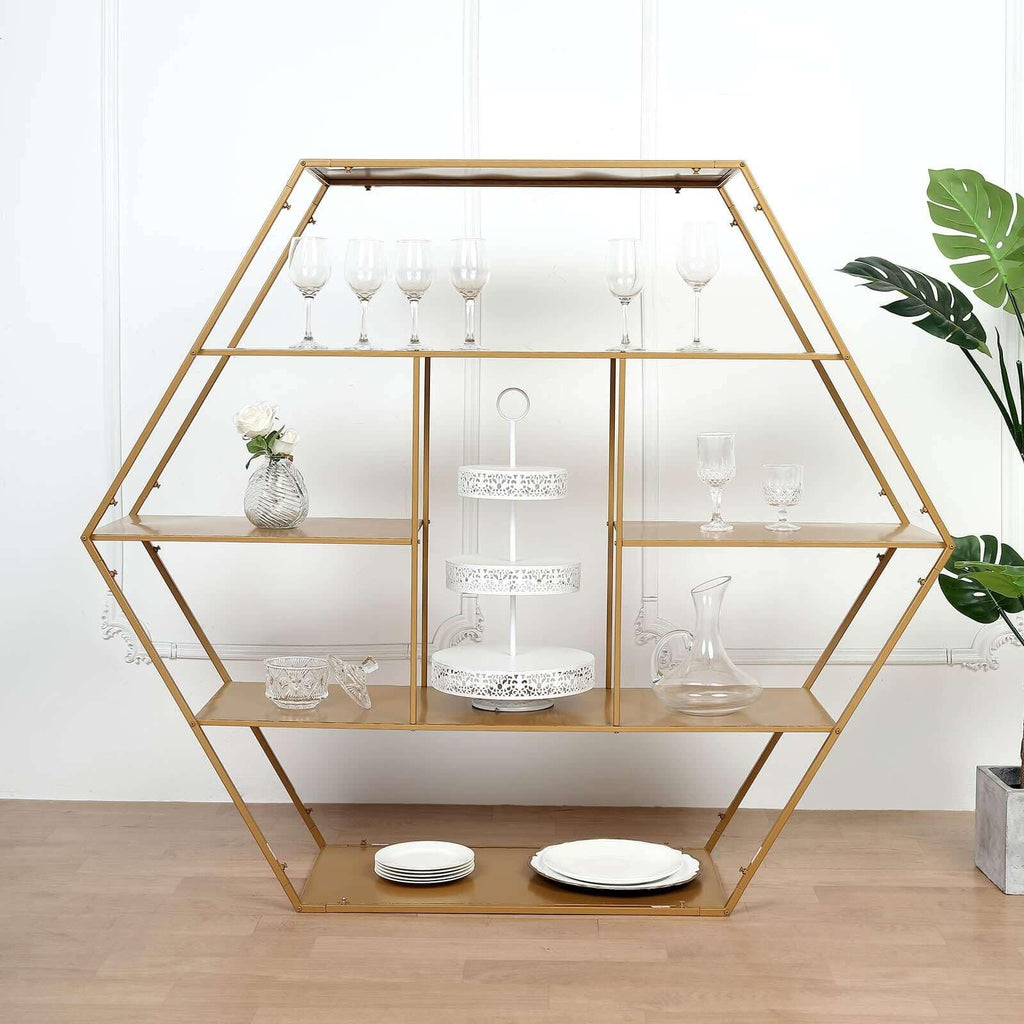 4ft Large Gold Metal Hexagonal Cake Dessert Display Stand, Wedding Arch Backdrop, Balloons Rack, Modern Bookcase