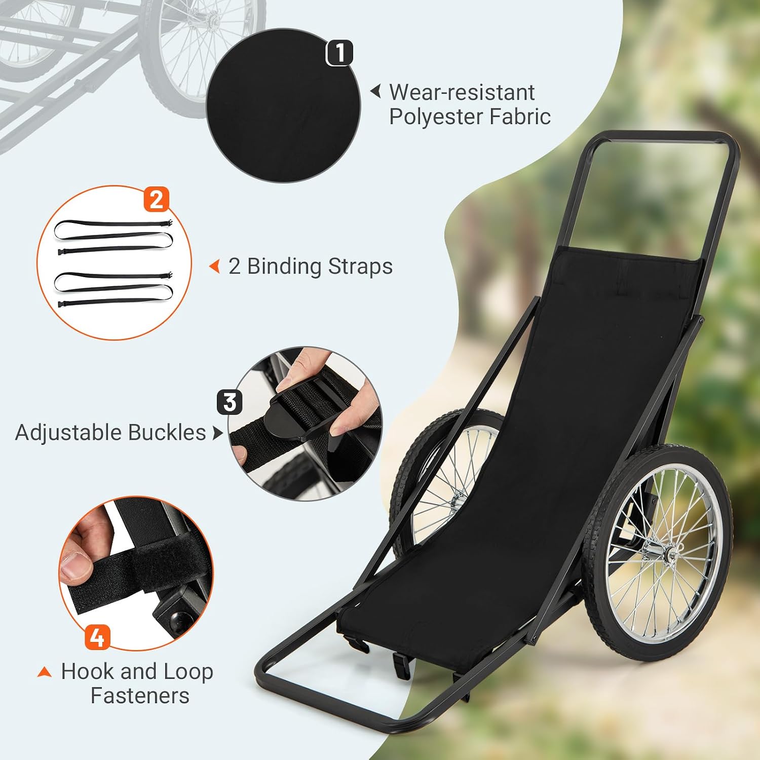 Folding Deer Cart with Polyester Liner, 550 LBS Heavy-Duty Hunting Game Hauler with 20" Rubber Wheels, Ergonomic