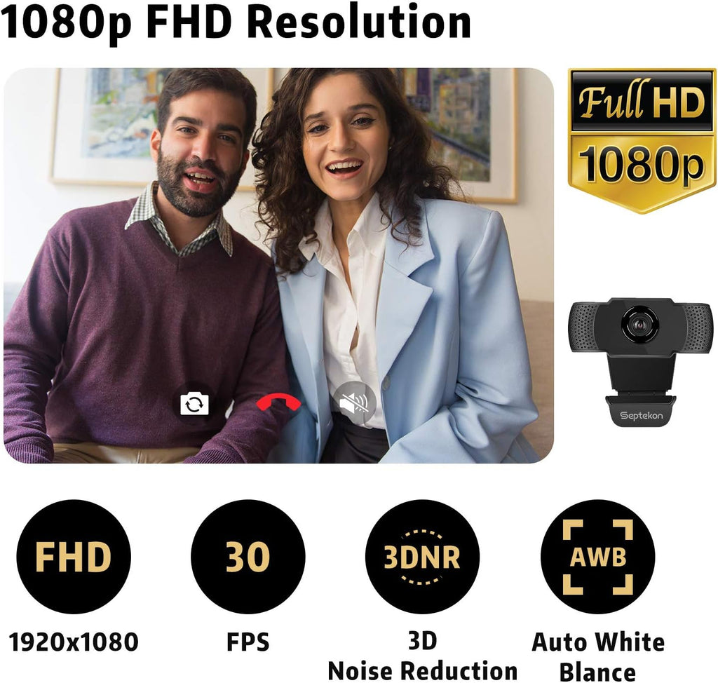 1080P HD Webcam with Microphone, Streaming Computer Web Camera for Laptop/Desktop/Mac/TV, USB PC Cam for Video