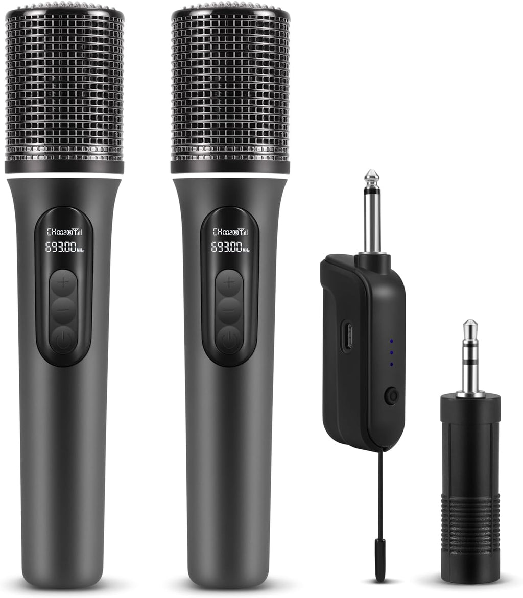 Wireless Microphones, 5-level Volume Adjustment, Dual Handheld Dynamic Mic with Dynamic Ambient Lighting,Ultra-Stable