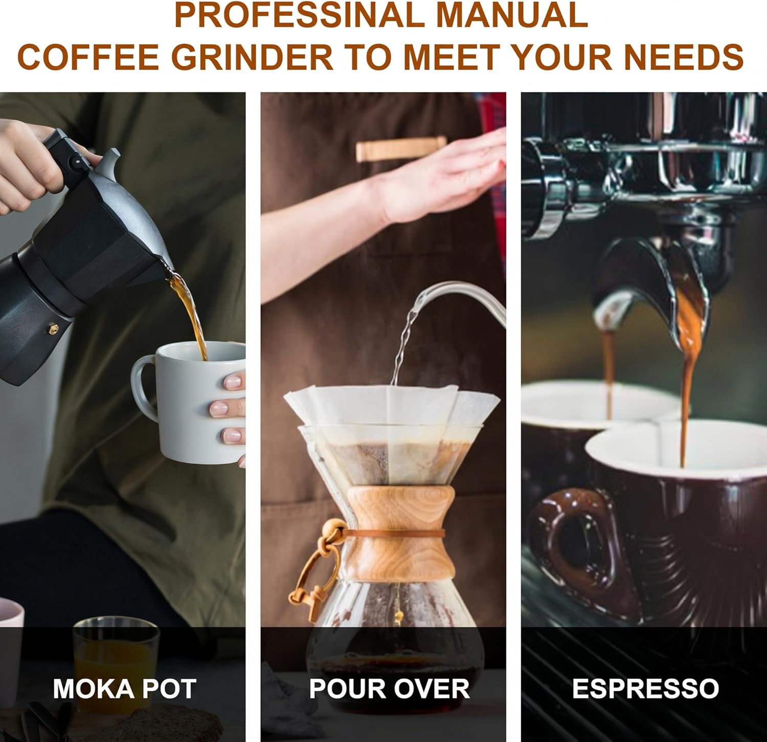 M6 Manual Coffee Grinder for Espresso Pour Over French Press Moka | Conical Burr,24 Adjustable Settings,All-Metal