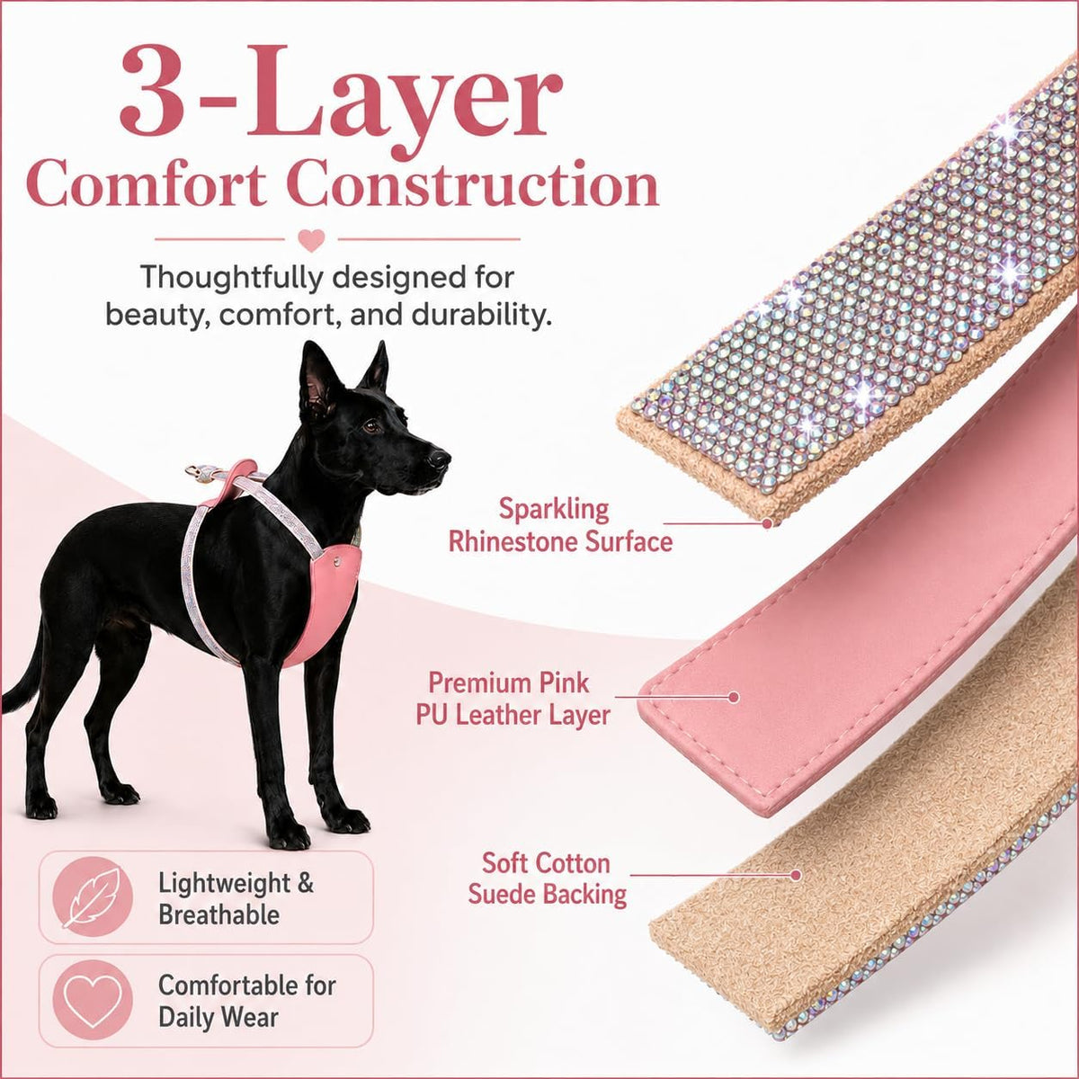 No Pull Dog Harness Step in Easy Walk Rhinestone Crystal Bling Vest Adjustable Soft Padded for Medium Large Dogs