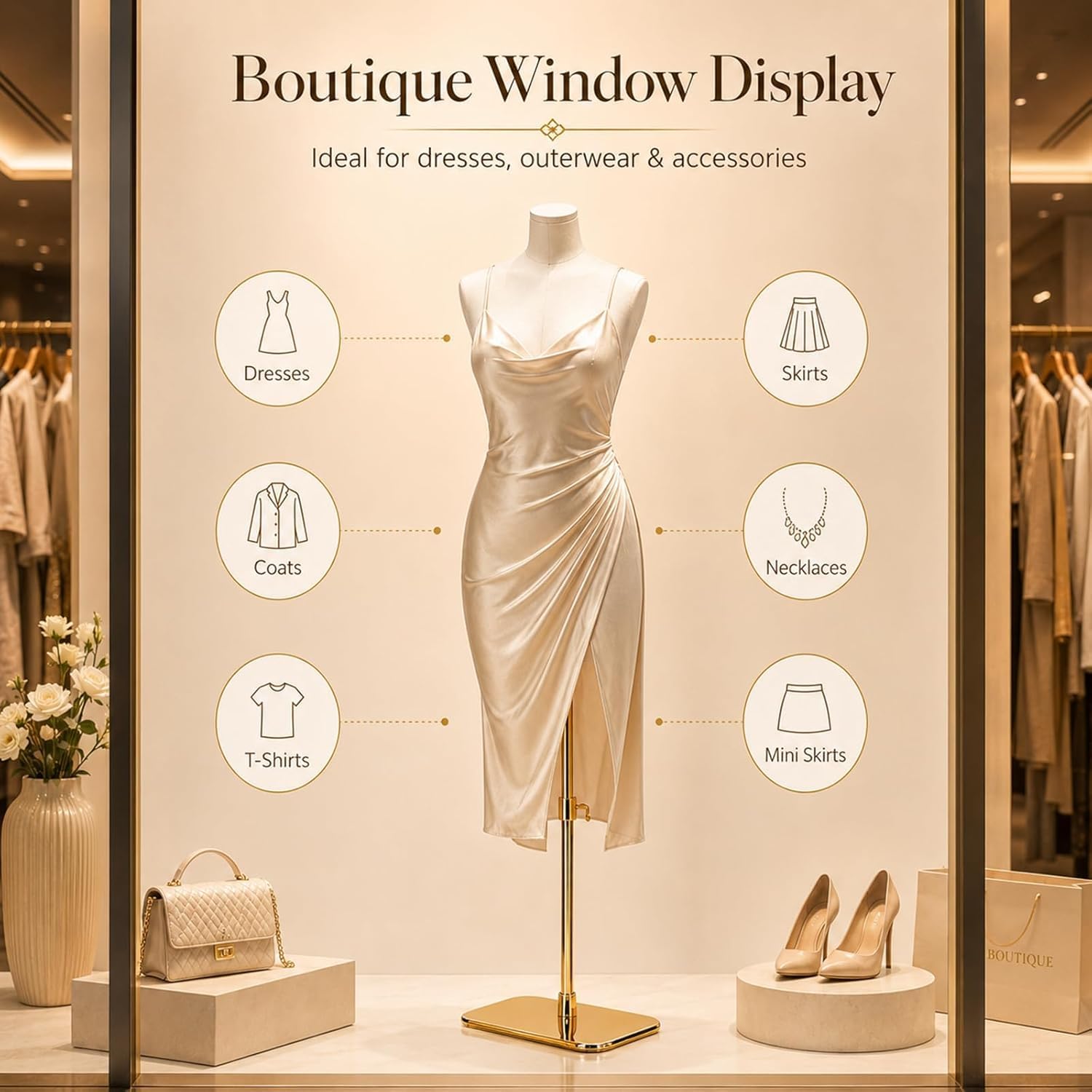 Female Dress Form Mannequin Torso with Adjustable Stand for Sewing | Fashion Half Body Mannequin for Clothing