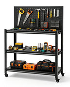 52" Mobile Garage Work Bench Table, Lockable Wheels, Pegboard