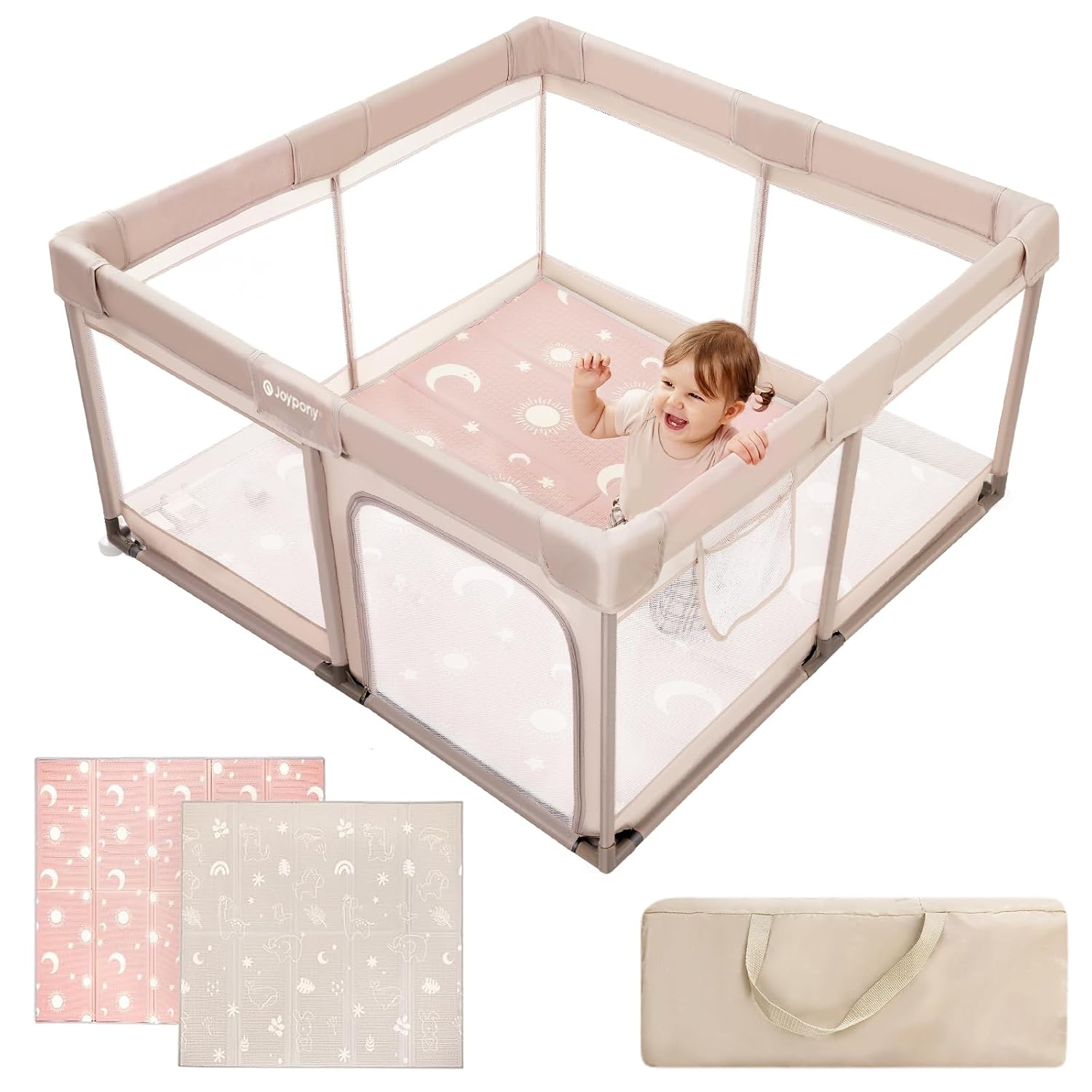 Baby Playpen with Mat, 50x50 in Small Play Pen for Babies, Toddler Playpen for Apartment, Indoors Play Yard with Soft