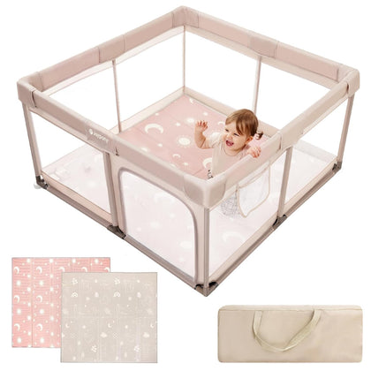 Baby Playpen with Mat, 50x50 in Small Play Pen for Babies, Toddler Playpen for Apartment, Indoors Play Yard with Soft